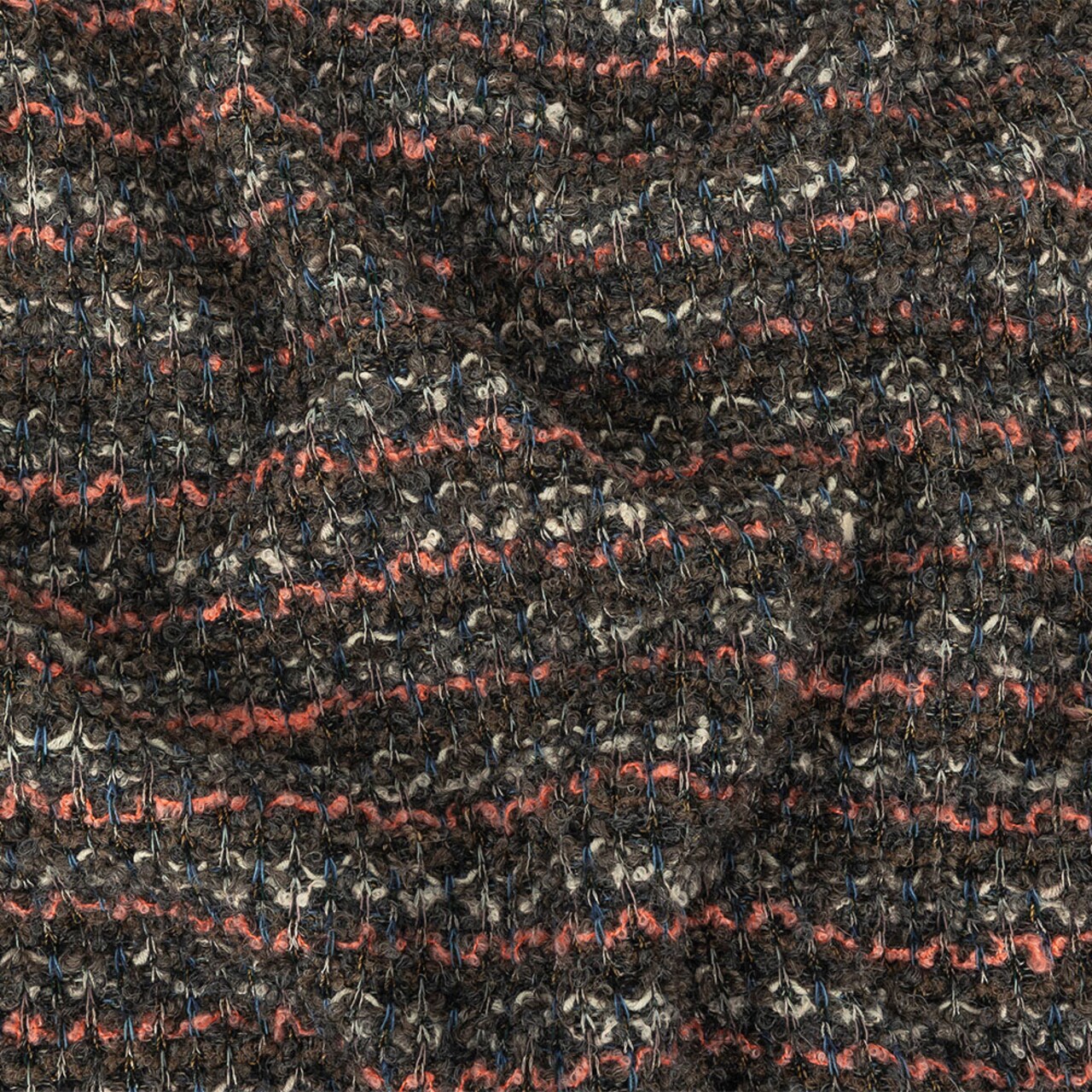 1 Yard Italian Pewter, Flamingo Pink and Blue Stripes Boucled Wool Sweater Knit with Clear Sequins